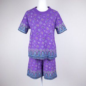 Vintage Printed Shorts & T-Shirt Two Piece Matching Set M